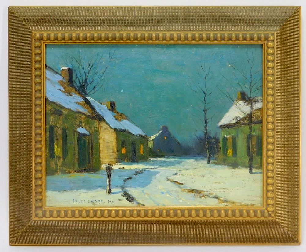 Appraisal: Bruce Crane Nocturnal Winter Town Village Painting Robert Bruce Crane