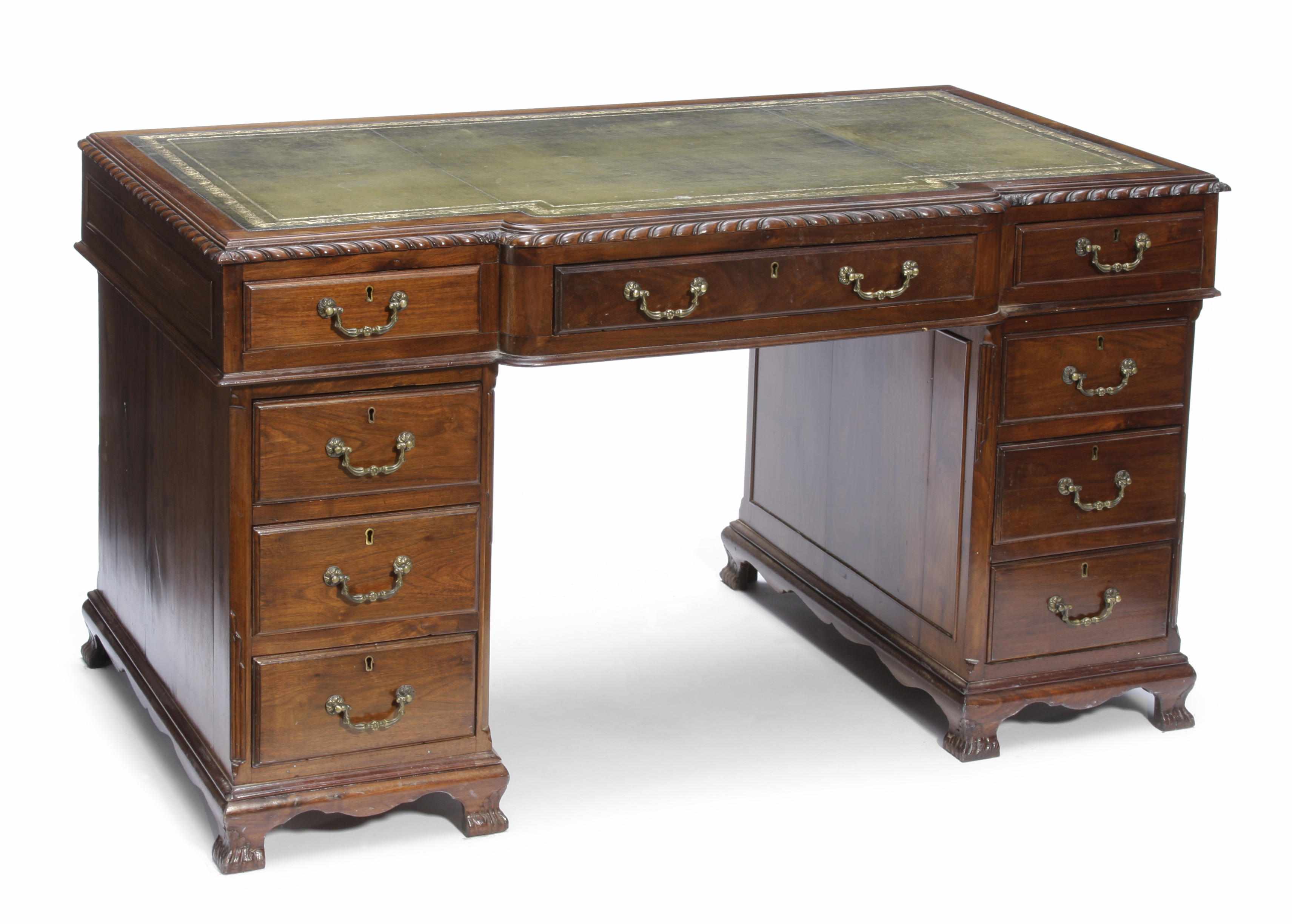 Appraisal: A George II style carved mahogany pedestal desk circa height