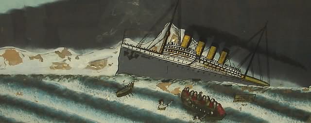 Appraisal: Early th century reverse glass painting showing the Titanic Iceberg