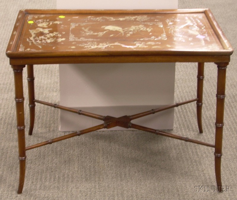 Appraisal: Asian Export Mother-of-pearl Inlaid Hardwood Tray-top Table