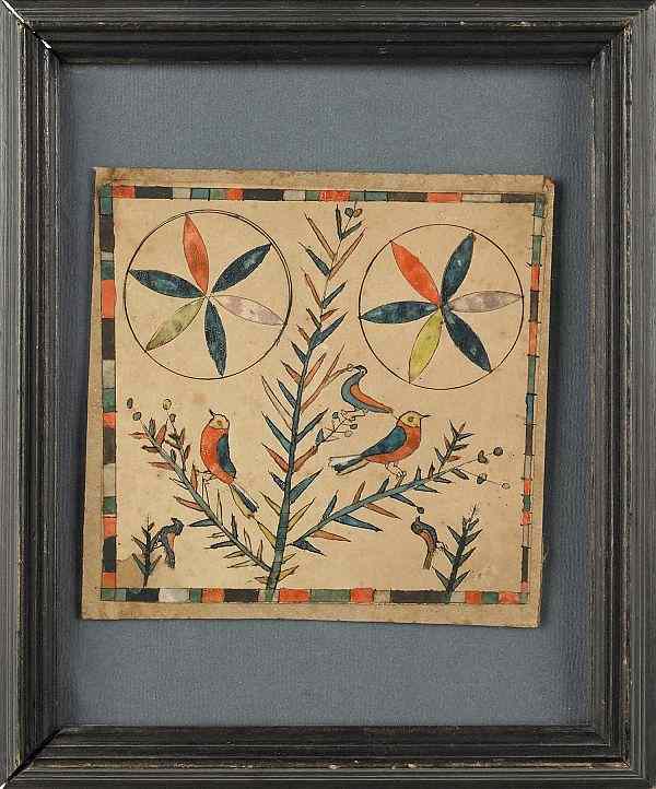 Appraisal: Southeastern Pennsylvania ink and watercolor fraktur early th c with