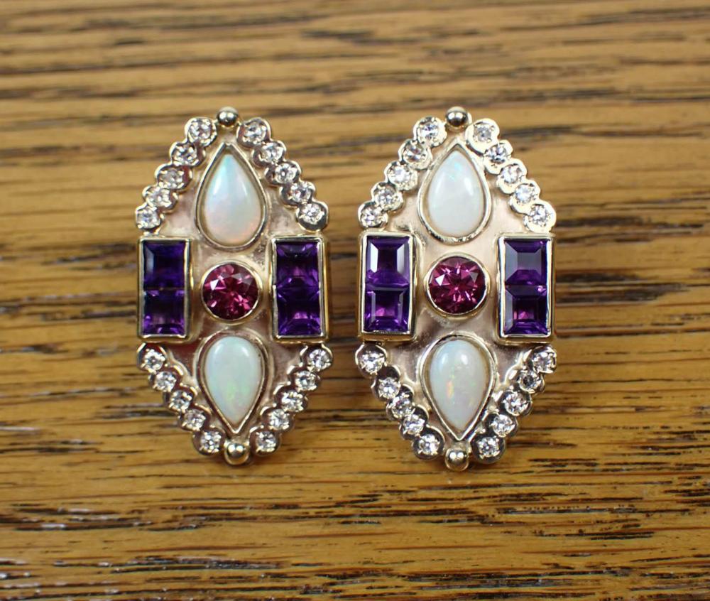 Appraisal: PAIR OF OPAL TOURMALINE AMETHYST AND DIAMOND EARRINGS each k