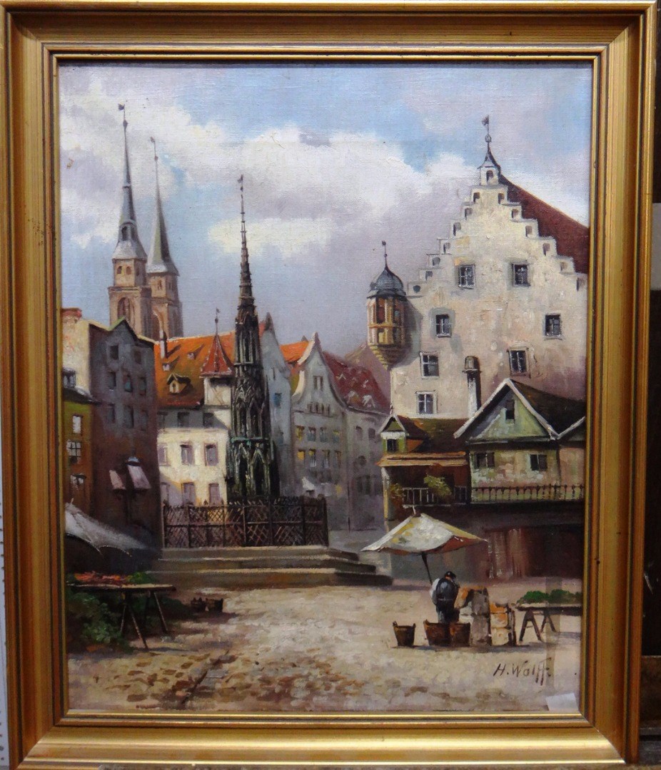 Appraisal: H Wolff early th century Continental street scenes a pair