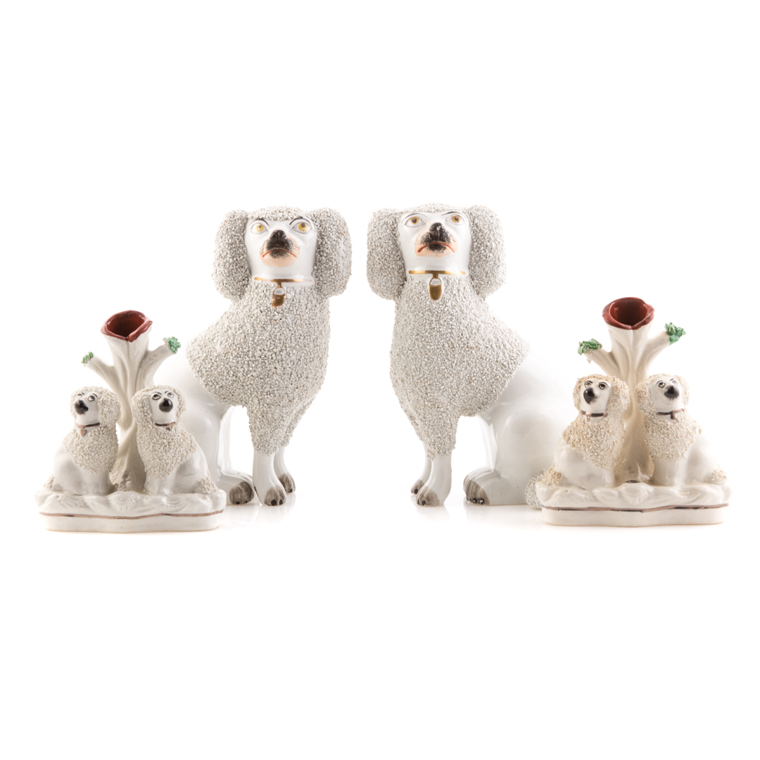 Appraisal: Pair Staffordshire spaniels and spaniel inkwells th century including pair