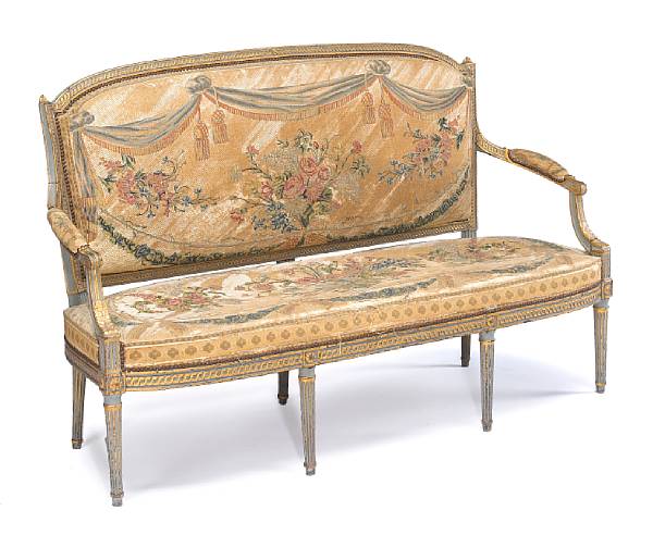 Appraisal: A Louis XVI painted and parcel gilt needlework upholstered suite