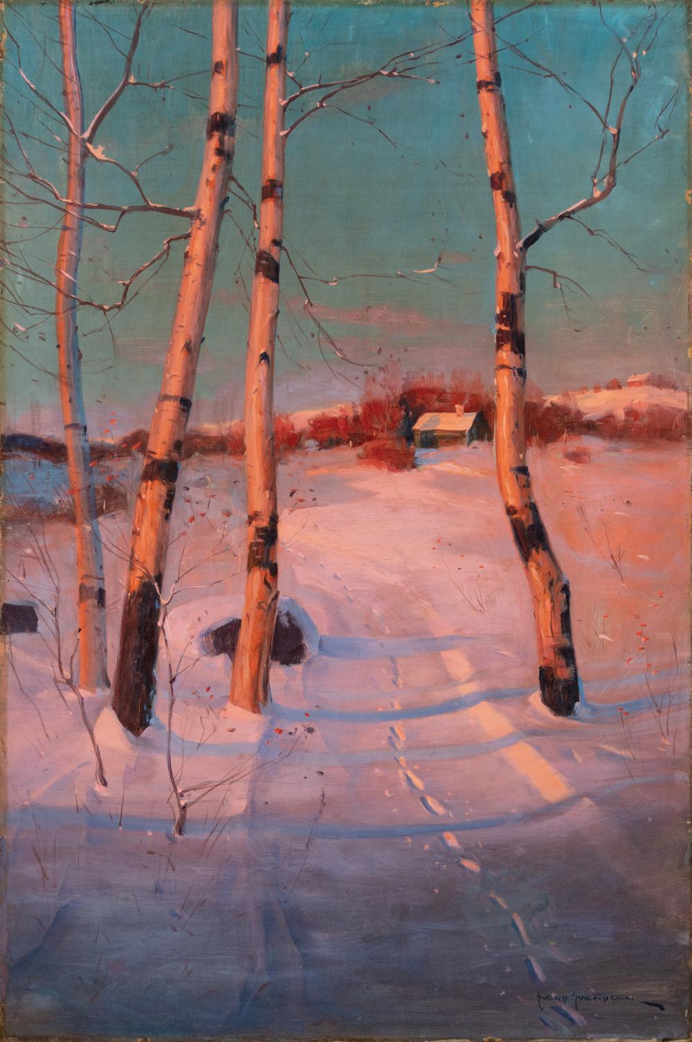 Appraisal: Svend Rasmussen Svendson Norwegian American - Snowy Landscape at Sunset