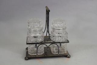 Appraisal: Silver Decanter Holder w Decanters Silver Decanter Holder w Decanters