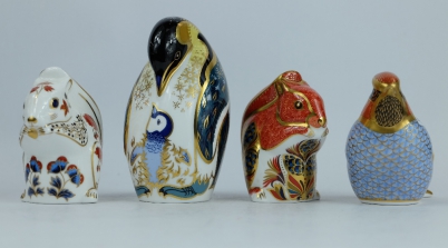 Appraisal: Royal Crown Derby Paperweights Penguin chick Red Squirrel Squirrel and