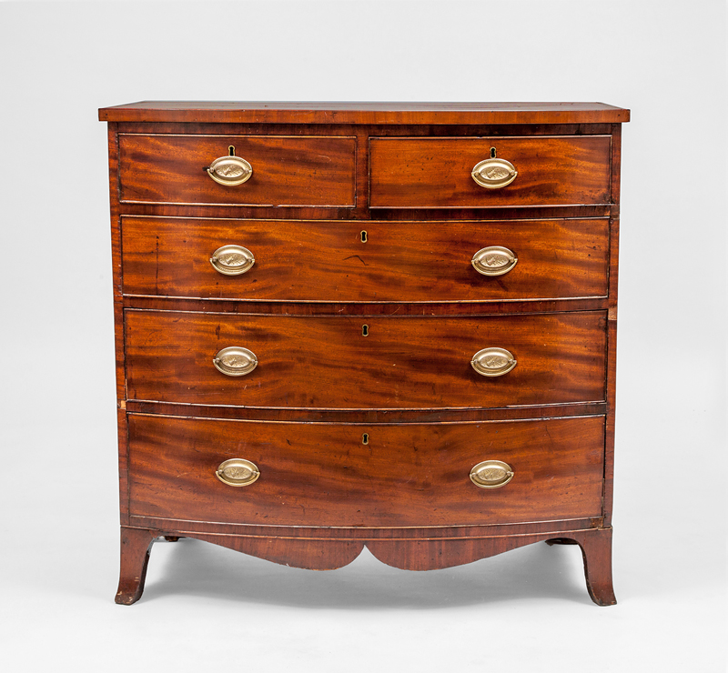 Appraisal: GEORGE III MAHOGANY BOW-FRONT CHEST OF DRAWERS The overhanging top