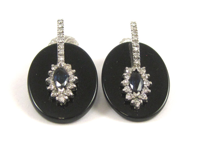 Appraisal: PAIR OF SAPPHIRE AND BLACK ONYX EARRINGS each k white