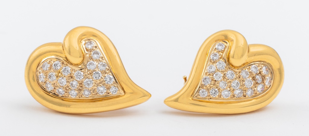 Appraisal: VINTAGE K GOLD DIAMOND HEART MOTIF CLIP EARRINGS Vintage K