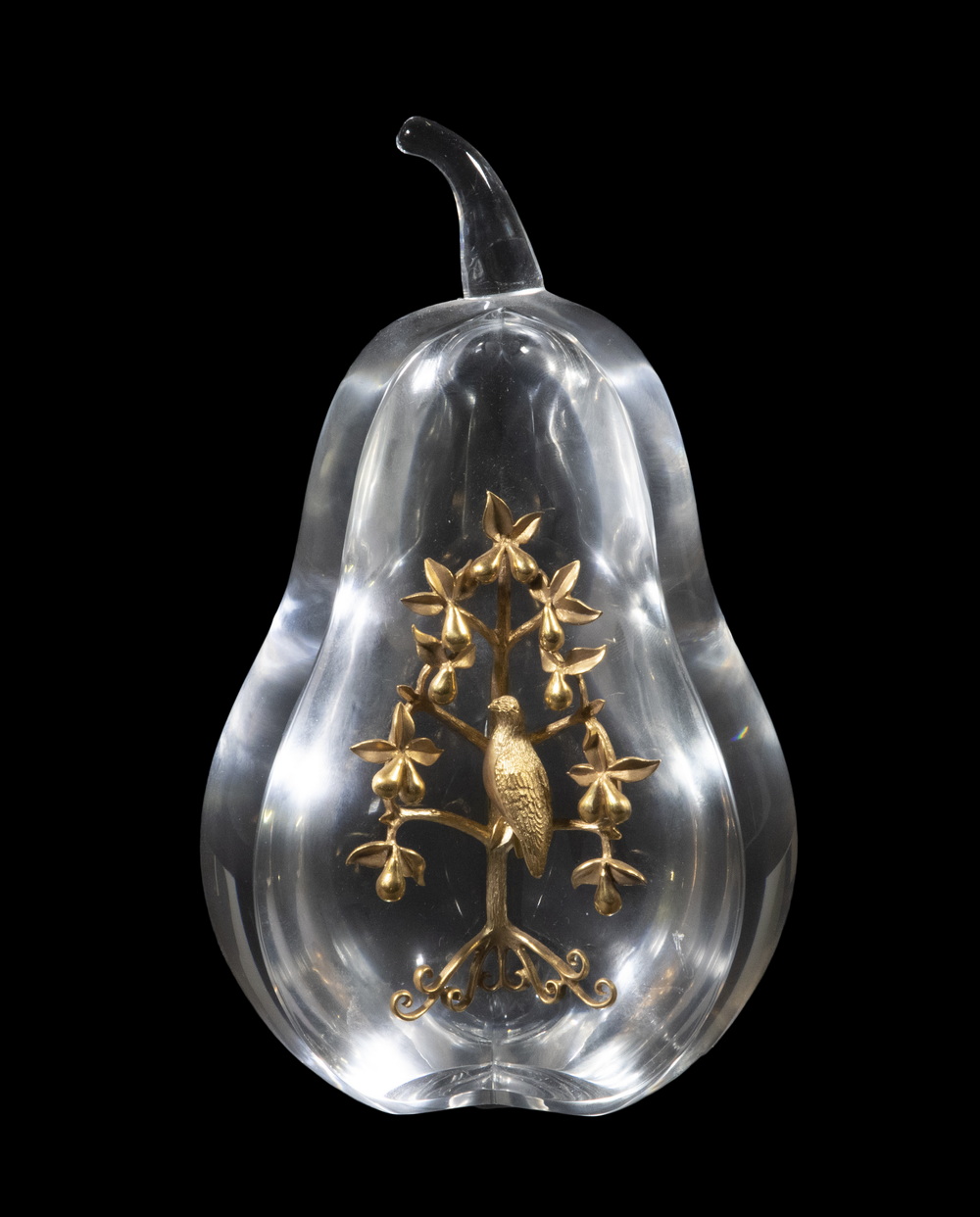 Appraisal: STEUBEN PARTRIDGE IN A PEAR TREE PAPERWEIGHT Pear Form Clear