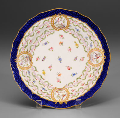 Appraisal: Finely decorated Sevres plate border with three reserves with birds