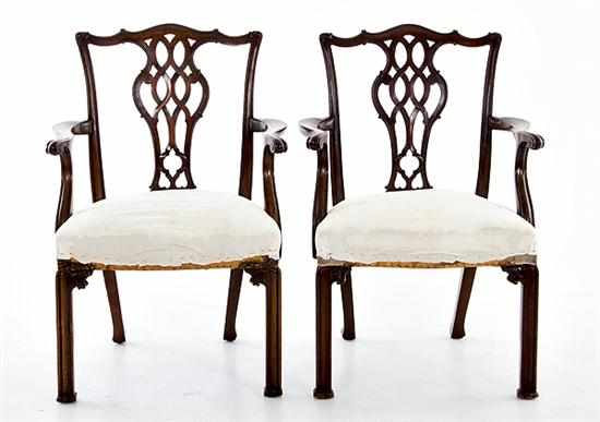 Appraisal: Pair Chinese Chippendale style carved mahogany armchairs late th century