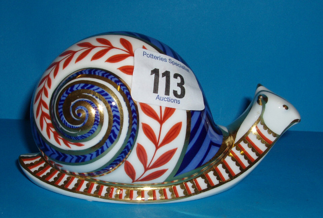 Appraisal: Royal Crown Derby Snail With Ceramic Stopper Boxed