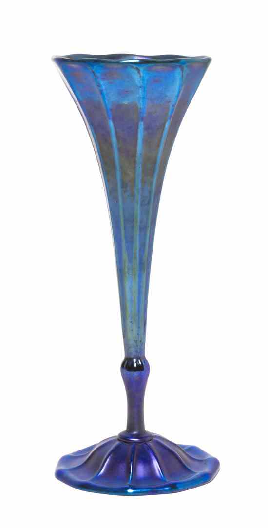 Appraisal: A Tiffany Blue Favrile Glass Trumpet Vase of tapering form