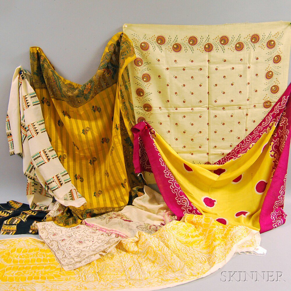 Appraisal: Eight Assorted Printed and Embroidered Silk and Cotton Textiles th