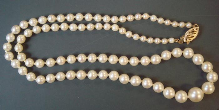 Appraisal: Strand of Graduated Pearls with K Clasp strand of pearls