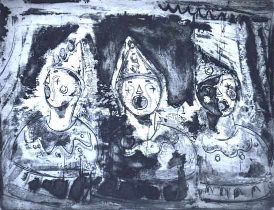 Appraisal: MARY MACQUEEN - Carnival Clowns I etching x cm