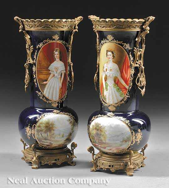 Appraisal: A Pair of Sevres Style Bronze Mounted Gilt and Polychrome