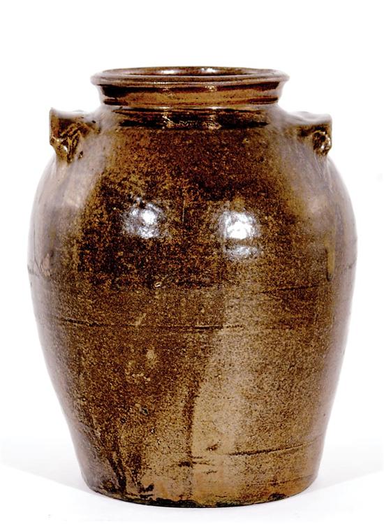 Appraisal: Southern stoneware Edgefield District Dave storage jar circa alkaline glazed