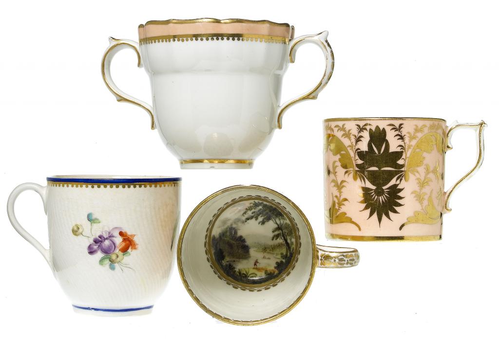 Appraisal: A DERBY TWO HANDLED CUP TWO CUPS AND A COFFEE