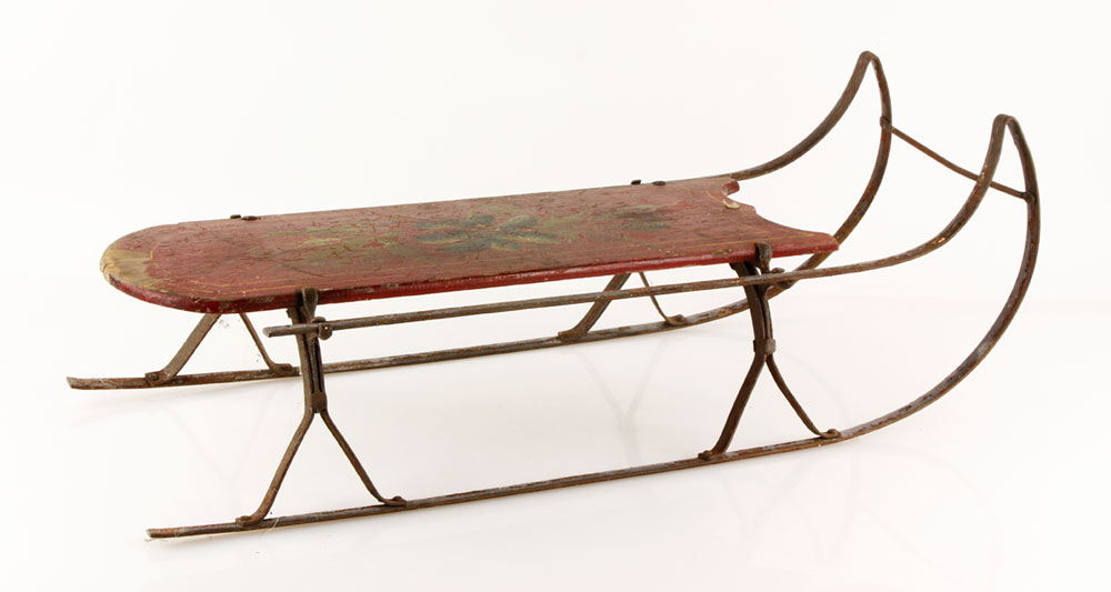 Appraisal: - Paint Decorated Sleigh Painted sleigh in red folk d