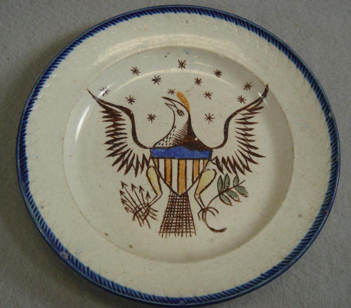 Appraisal: Leeds pearlware plate with American eagle decoration blue trimmed gadrooned