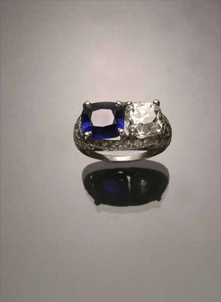 Appraisal: Art Deco Platinum Diamond and Synthetic Blue Sapphire Cocktail Ring