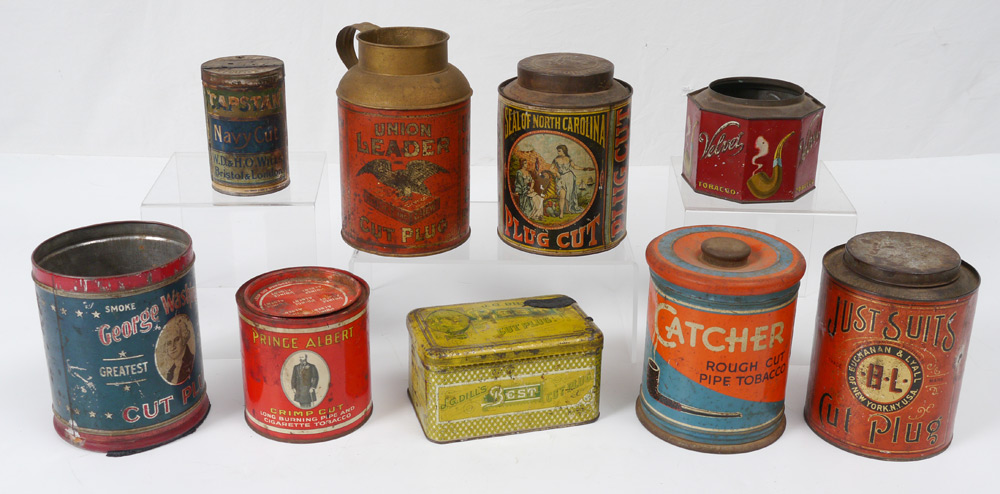 Appraisal: PIECE TOBACCO ADVERTISING TINS pieces total to include Seal of