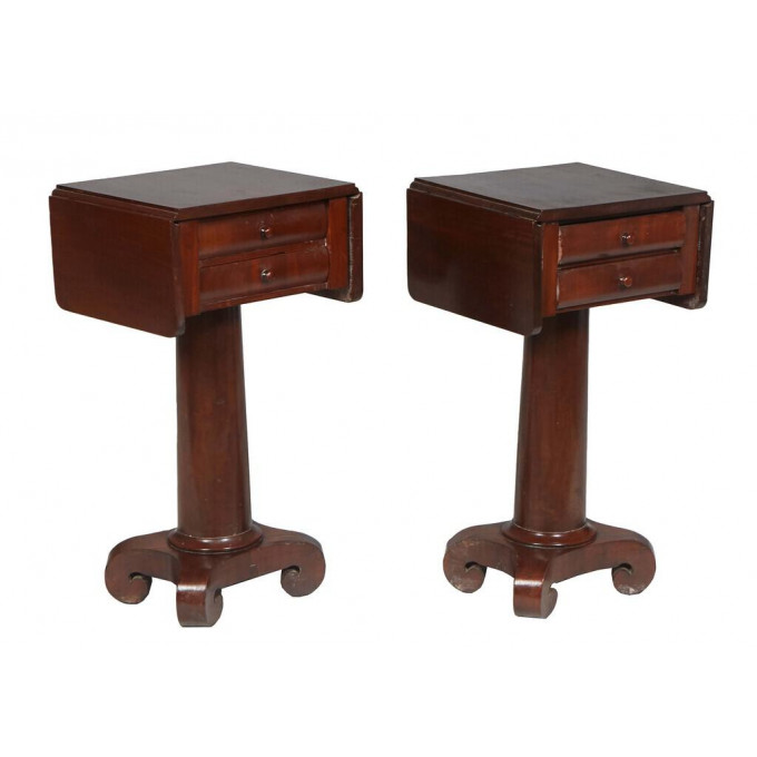 Appraisal: Pair of American Classical Carved Mahogany Drop Leaf Work Tables