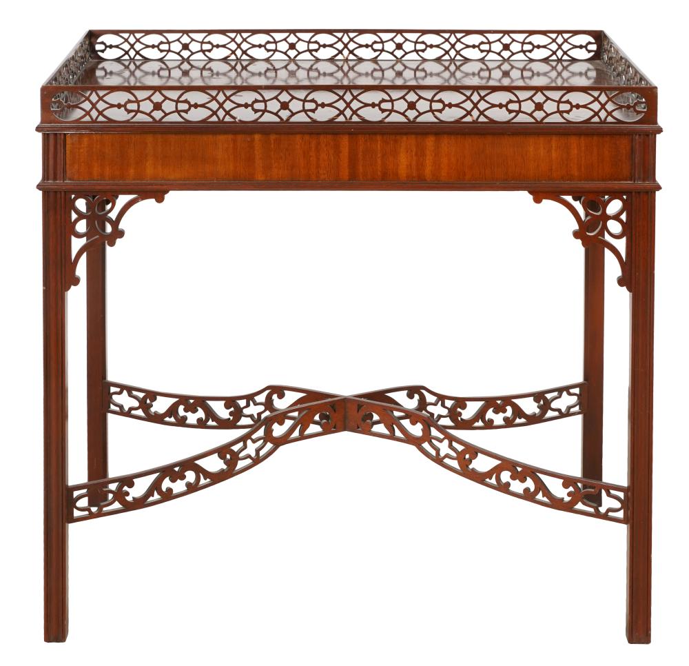 Appraisal: BAKER CHINESE CHIPPENDALE-STYLE MAHOGANY SIDE TABLEwith manufacturer's tag inches wide