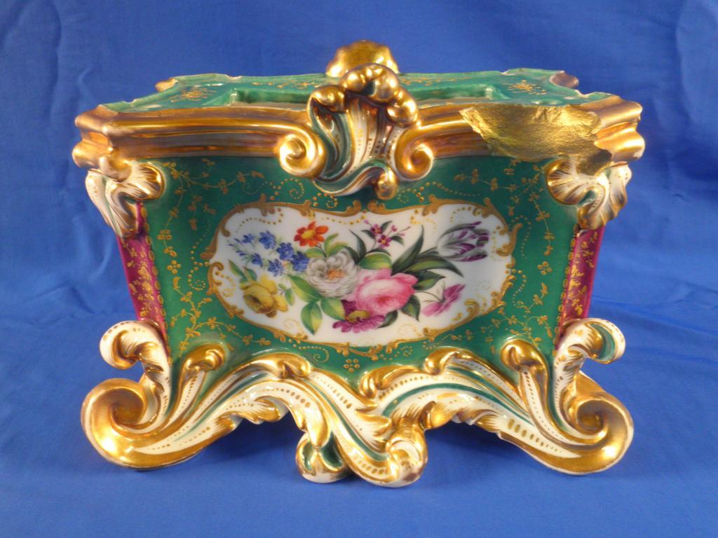 Appraisal: A late thC Paris porcelain clock base painted with panels