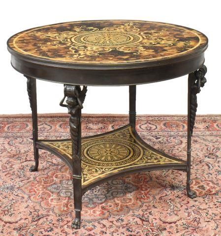 Appraisal: Mosaic circular wood and bronze center table in the manner