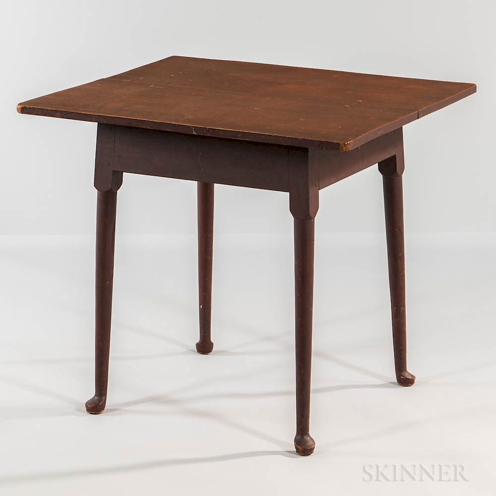 Appraisal: Red-painted Rectangular-top Tea Table Red-painted Rectangular-top Tea Table New England