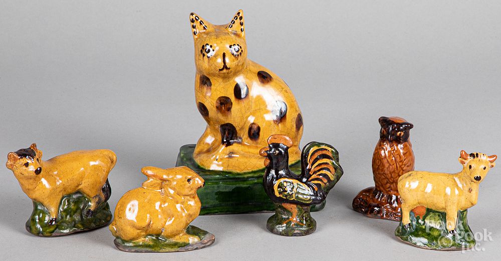 Appraisal: Six Shooner redware animals Six Shooner redware animals tallest -