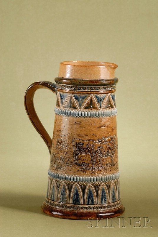 Appraisal: Large Doulton Lambeth Salt-glaze Stoneware Beer Pitcher dated by Hannah