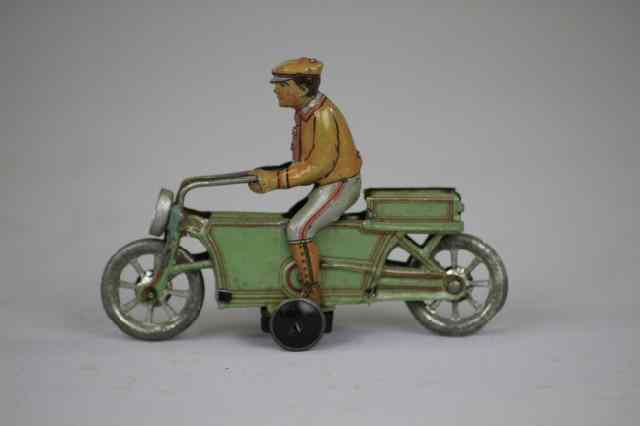 Appraisal: MOTORCYCLE PENNY TOY Meier Germany lithographed tin depicts man on