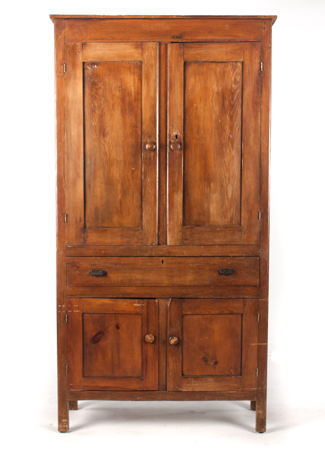 Appraisal: American vernacular pine cupboard th century two paneled doors over