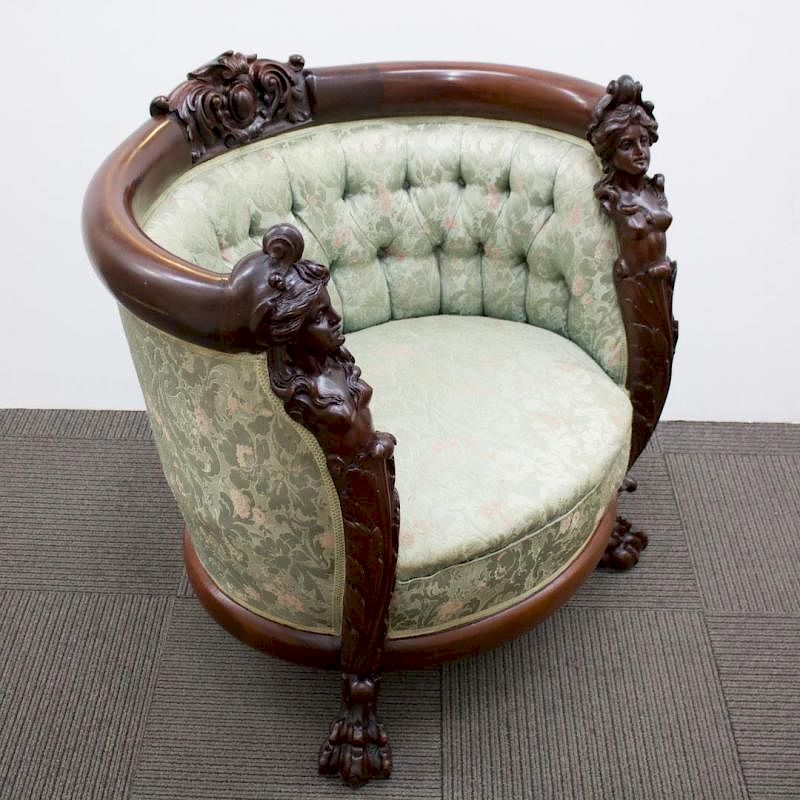 Appraisal: Victorian Rococo Revival Carved Barrel Chair Attributed to Karpen Manufacturing