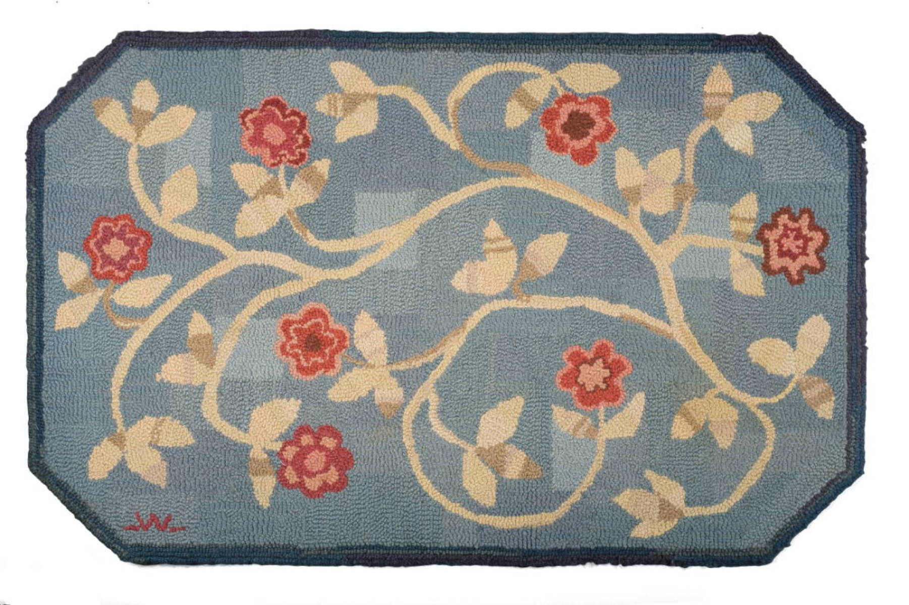 Appraisal: GEORGE WELLS FLORAL HOOKED RUG BASED ON AN DESIGN The