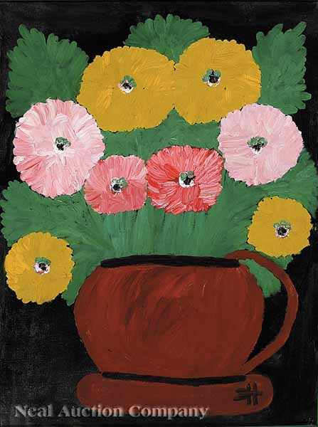 Appraisal: Clementine Hunter American Louisiana - Still Life of Zinnias oil