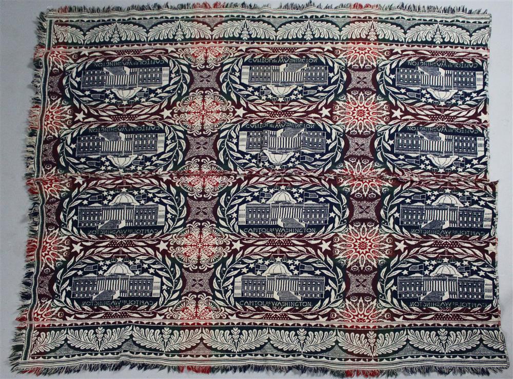 Appraisal: CAPITOL IN WASHINGTON JACQUARD COVERLET depicting the first U S