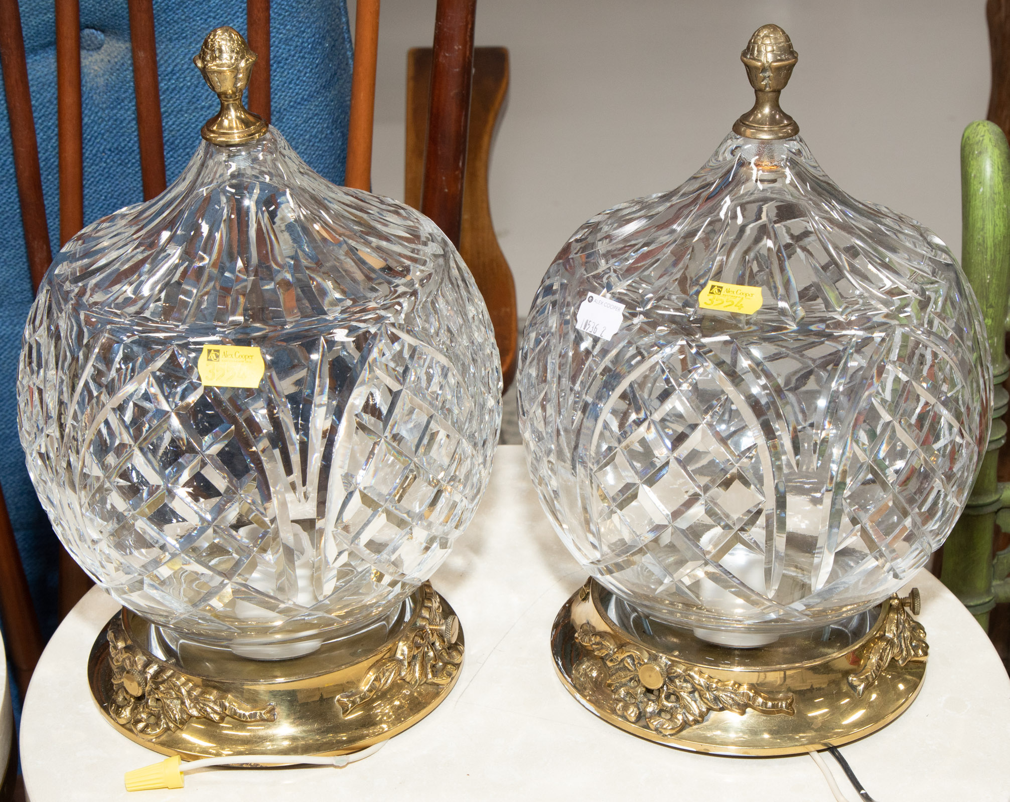 Appraisal: A PAIR OF CUT GLASS BRASS CEILING LIGHTS Modern approximately