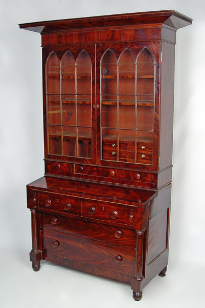 Appraisal: EARLY TH CENTURY RICHLY GRAINED MAHOGANY SECRETARY BOOKCASE To parts