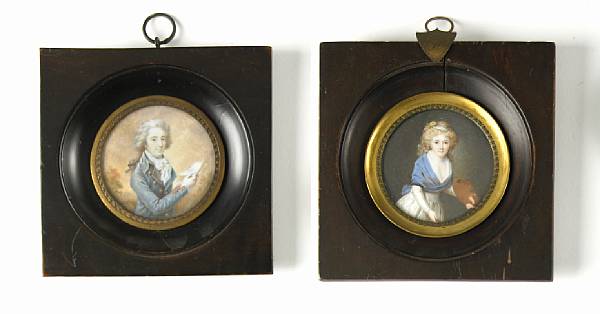 Appraisal: Two circular portrait miniatures on ivory French School th century