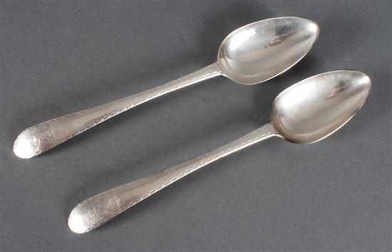 Appraisal: Pair of Irish engraved sterling silver table spoons hallmarks of