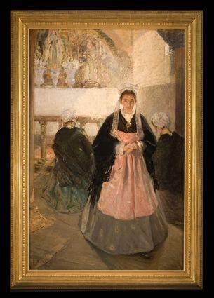 Appraisal: GENNARO BEFANIO b YOUNG WOMEN IN CHURCH Oil on canvas