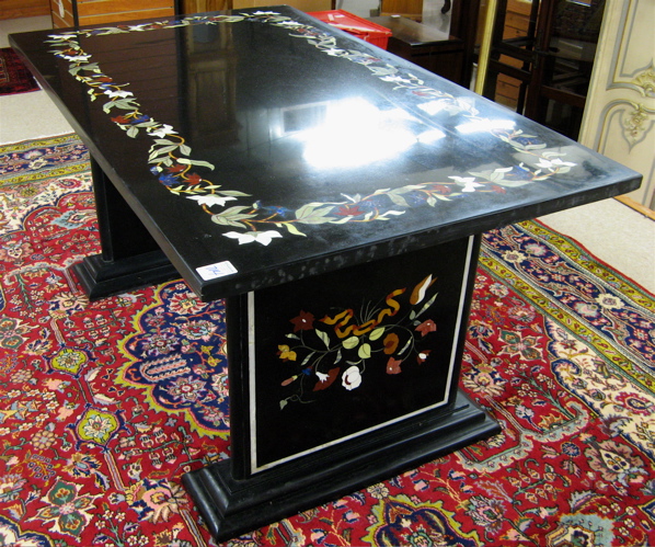 Appraisal: ITALIAN PIETRE DURE CENTER TABLE the rectangular black marble top