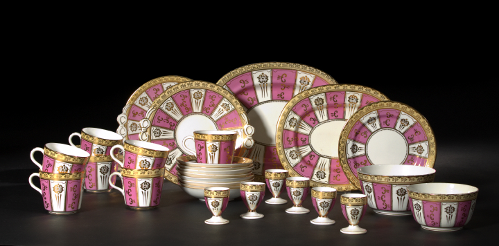 Appraisal: Thirty-Three-Piece English Richly Gilded Vieux Rose and White Porcelain Partial